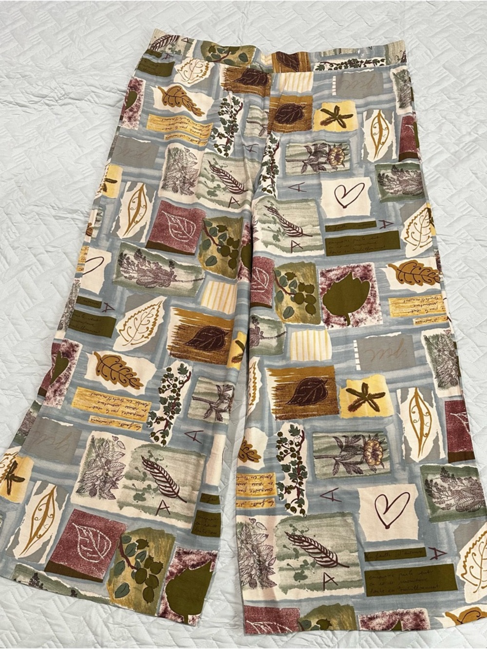 Neiman Marcus Multicolor Patchwork Wide-Leg Pants in Gray, Brown & Mustard - Picture 2 of 7
